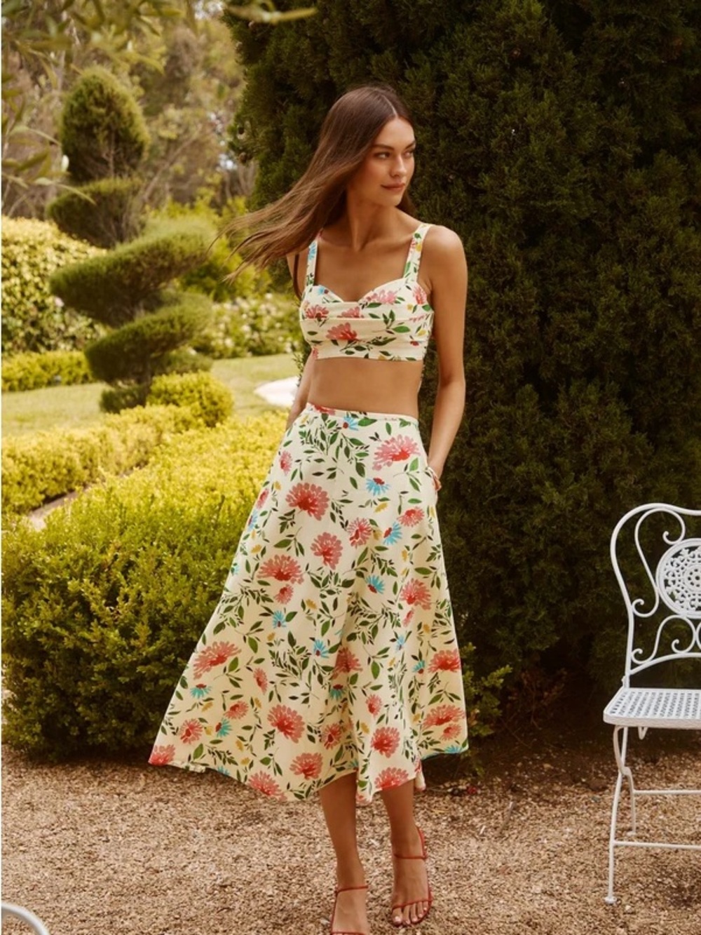 Astr the Label Myria Two Piece Midi Skirt Set Size XS Floral Print
